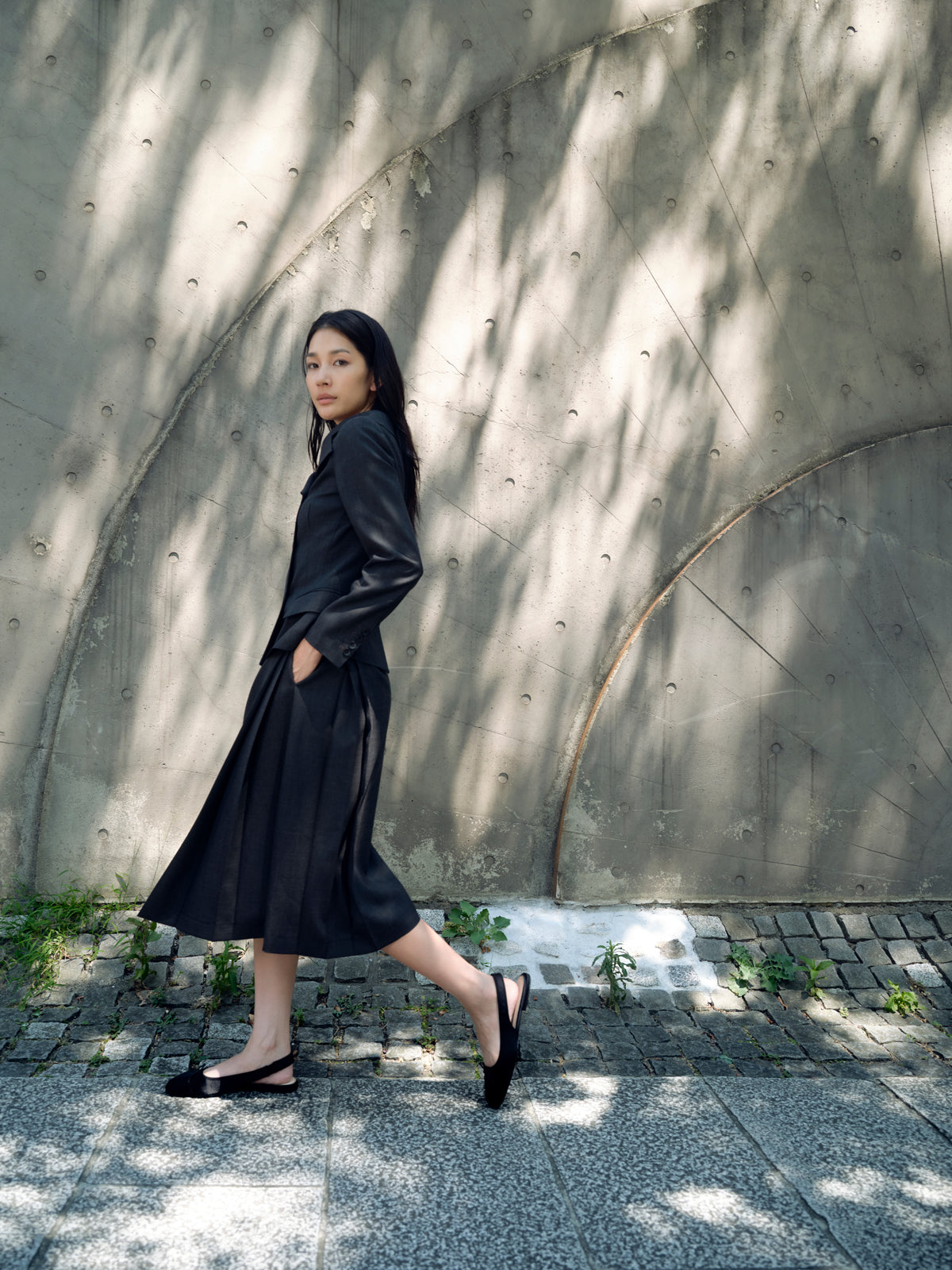 Wide-flat Collar Double-breasted Jacket