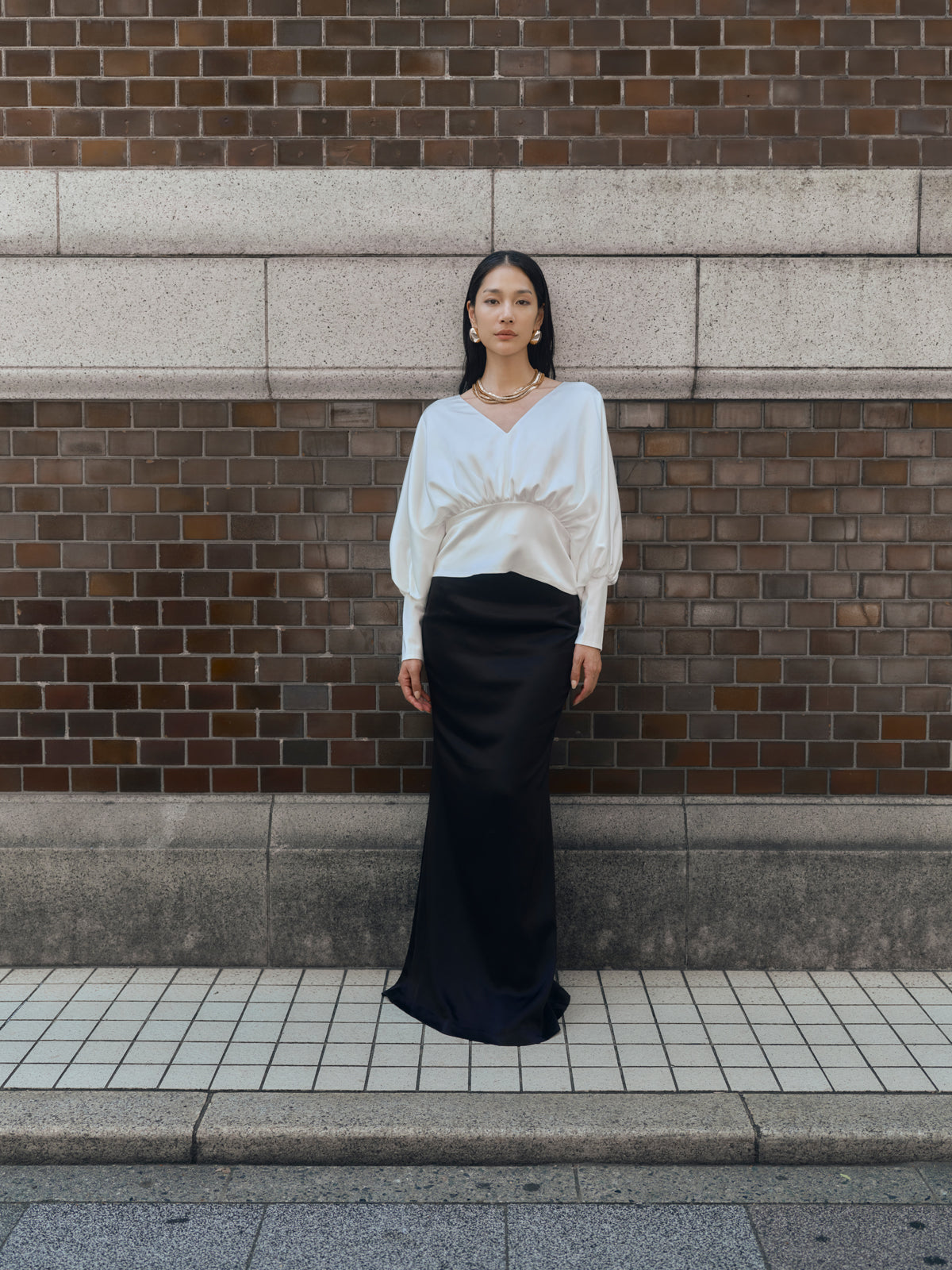 V-neck Batwing Satin Blouse