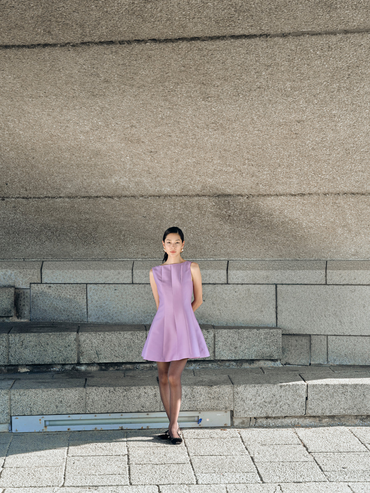 Boat-neck Flared Mini Dress