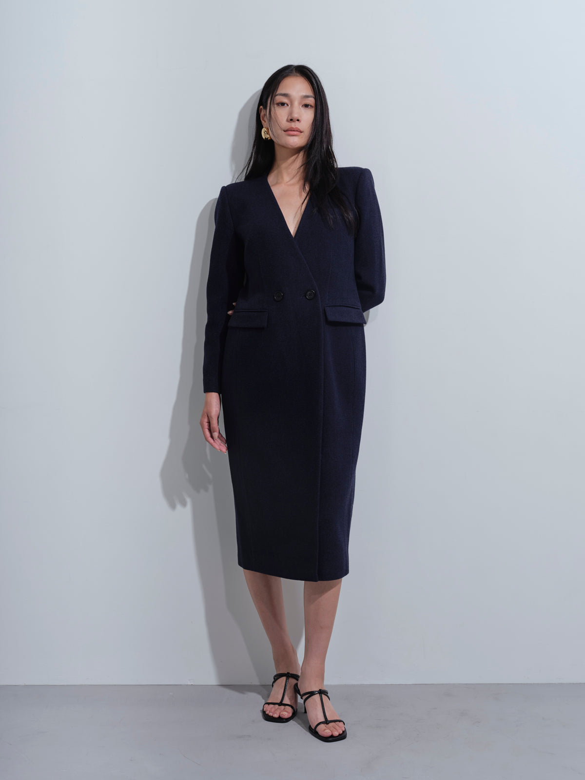 Padded Shoulder Double-breasted Gabadine Coat