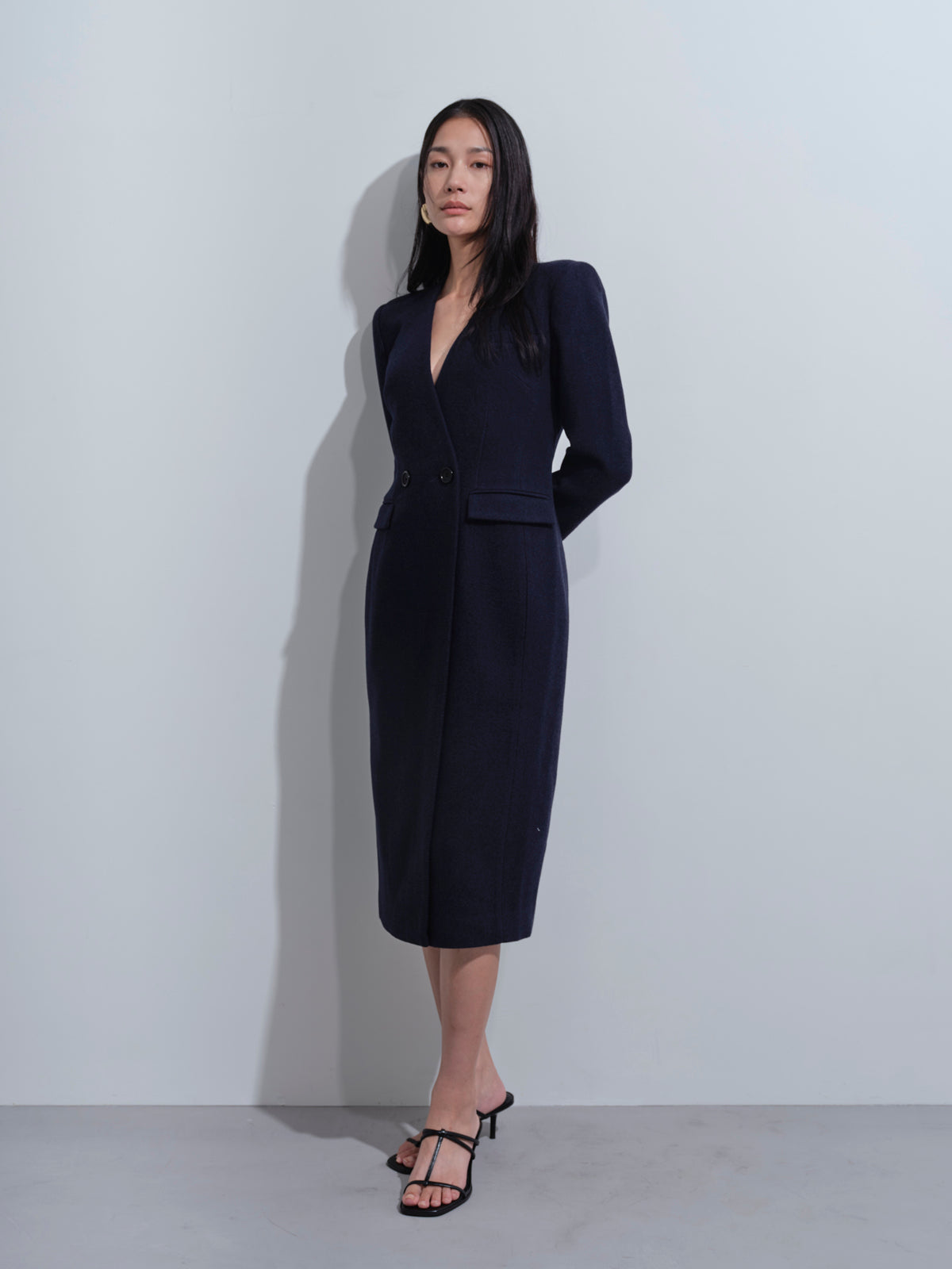 Padded Shoulder Double-breasted Gabadine Coat