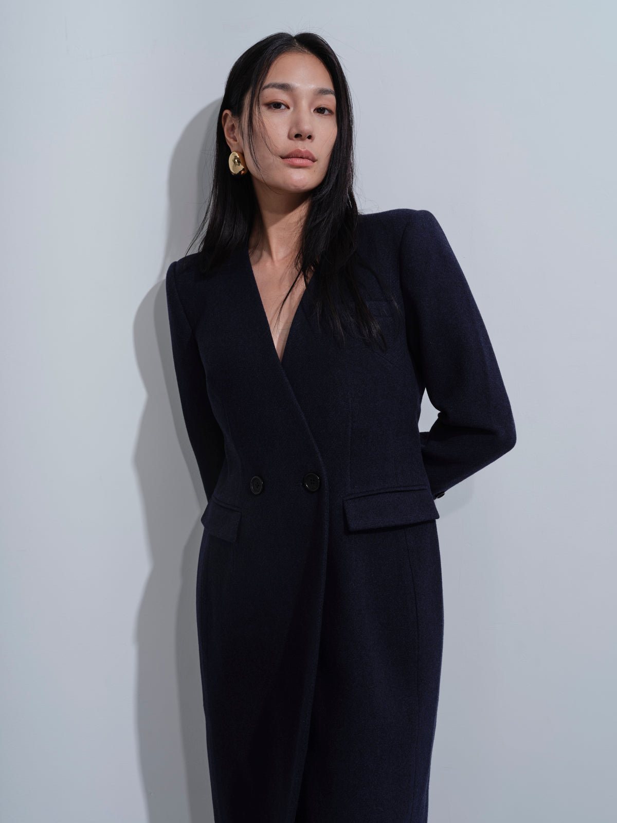 Padded Shoulder Double-breasted Gabadine Coat