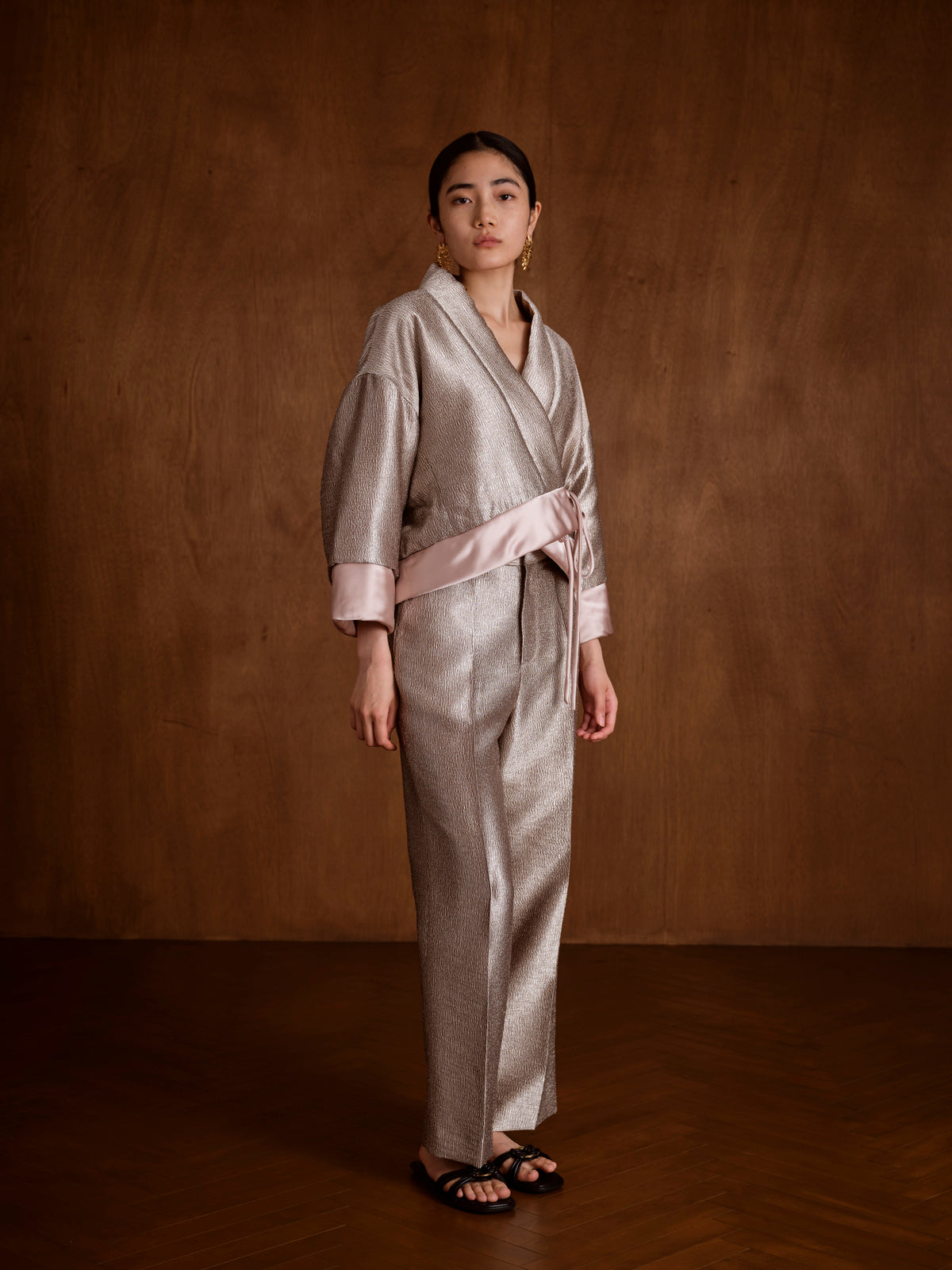 Metallic Mid-rise Wide-leg Pants