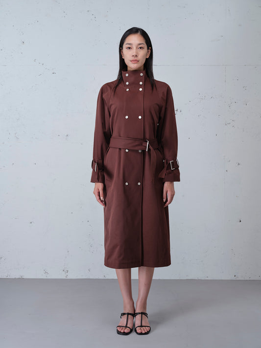 Padded Shoulder Double-breasted Belted Trench Coat